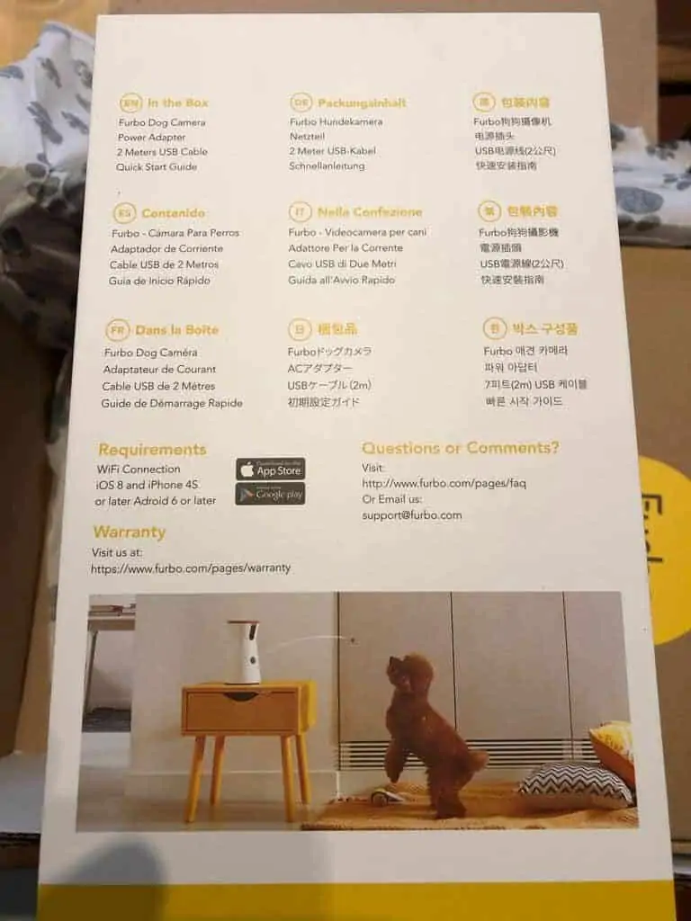 Rückseitige Beschreibung der Furbo Hundekamera