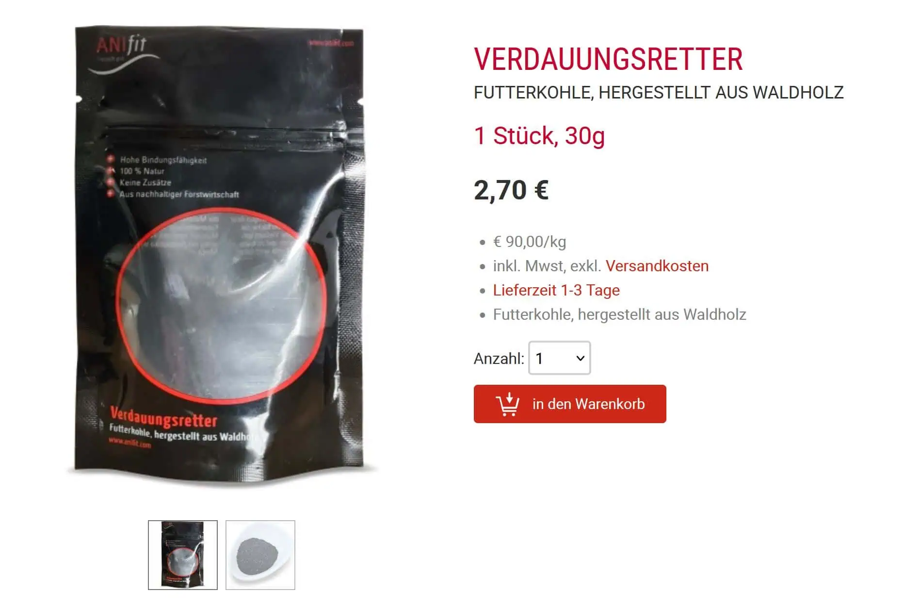 Verdauungsretter Futterkohle Aktivkohle Hund